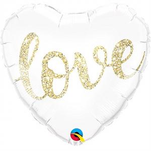 Folieballong love hjärta vit/guld