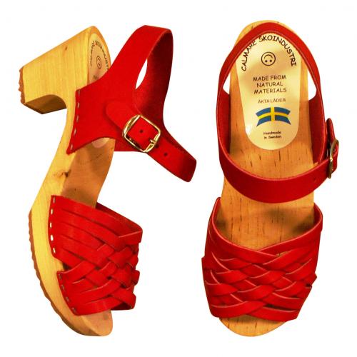 Trätofflor Fläta rött skinn REA