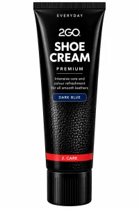 2GO Shoe Cream Premium Dark Blue, mörkblå skokräm för intensiv vård och färguppfräschning av släta läderskor.
