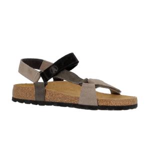 Axelda Justin Grey Multi damsandal i grå mocka med tre justerbara remmar och anatomisk fotbädd för bekväma promenader.