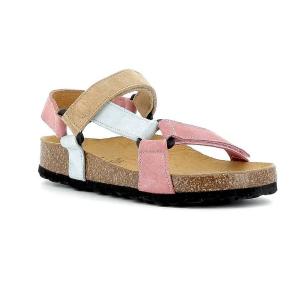 Flerfärgad Axelda Justin Pastels damsandal i mocka med justerbara remmar i rosa, beige och ljusblått.