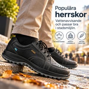 Vattenavvisande snörsko perfekt för stadsmiljön från GRANINGE Sorsele, där miljöbilden på fot visar skons funktionella snörning, breda passform och inbyggda GRANTEX®-membran utvecklat för optimal vardagskomfort.
