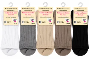 HF Cotton Socks bomullsstrumpor med extra lös resår i fem färger: vit, grå, beige, taupe och svart. Storlek 37–40.