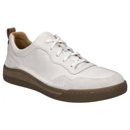 Josef Seibel Cleve 01 herrsneakers i vitt läder och nubuck med gummisula, perspektivvy.