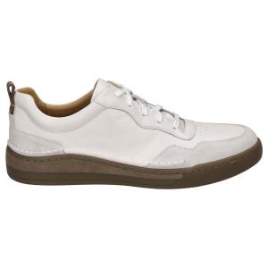 Josef Seibel Cleve 01 herrsneakers i vitt läder och nubuck med gummisula, perspektivvy.