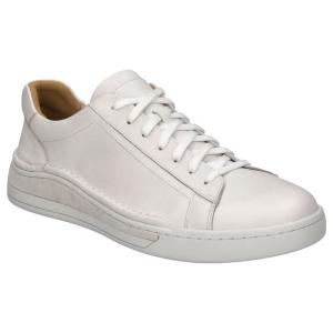 Josef Seibel Cleve 02 herrsneakers i vitt läder med klassisk snörning och vit gummisula, perspektivvy.