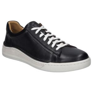 Josef Seibel Cleve 02 herrsneakers i svart läder med klassisk vit snörning och vit gummisula, perspektivvy.