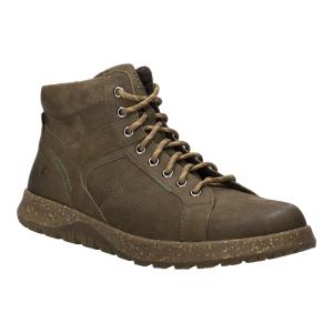 Grön/Khaki Josef Seibel Jaron 04 herrkänga i nubuckläder sedd snett framifrån på vit bakgrund, vilket visar skons robusta tåbox och detaljerade snörning.