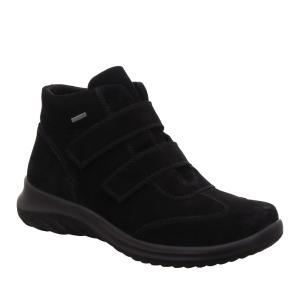 Vattentät vinterboots med dubbla kardborreband från LEGERO Softboot 4.0 i svart mocka, där profilbilden visar skons reglerbara stängning för smidigt insteg, det inbyggda GORE-TEX®-membranet och den flexibla lättviktssulan.