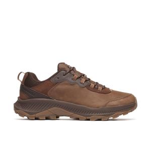 Robust vandringssko i premiumskinn från MERRELL Speed Strike 2 Leather, där profilbilden visar skons slitstarka ovandel i brunt läder och mocka samt den dämpade, greppsäkra gummisulan anpassad för stabil terränggång.