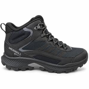 • Lätt och vattentät vandringskänga med sportig känsla från MERRELL Speed Strike 2 Mid GORE-TEX® för herr, där profilbilden visar skons ventilerande ripstop-mesh, stabila ankelstöd och robusta EVA-komfortsula anpassad för snabb och säker terränggång.