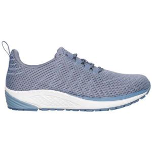 Propét Tour Knit sneakers för dam i blå denim med klassisk snörning och vit stötdämpande sula, profilvy.