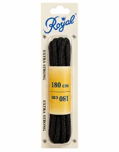 Royal Extra Strong svarta runda skosnören, 180 cm långa, i originalförpackning mot vit bakgrund.