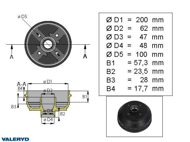 UTGÅTT ersatt av 1090033 Bromstrumma 200x50 4x100 AL-KO mm-lager