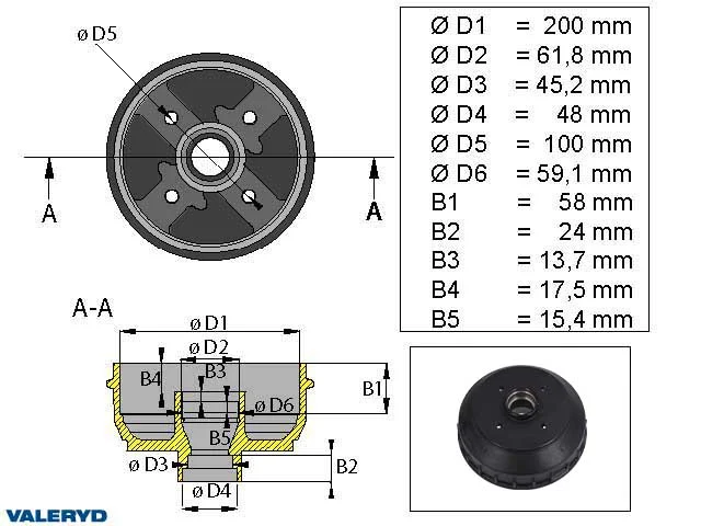 UTGÅTT ersatt av 1090034 Bromstrumma 200x50 4x100 AL-KO tum-lager