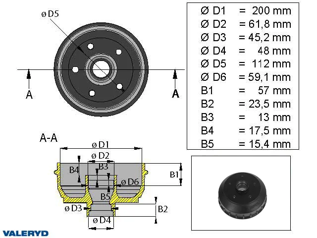 UTGÅTT ersatt av 1090036 Bromstrumma 200x50 5x112 AL-KO tum-lager