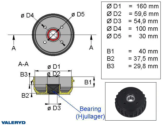 Bromstrumma 160x35 4x100 passar till AL-KO Euro Kompaktlager