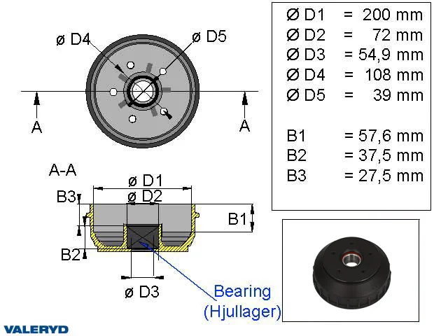 Bromstrumma 200x50 5x108 AL-KO Euro plus Kompaktlager
