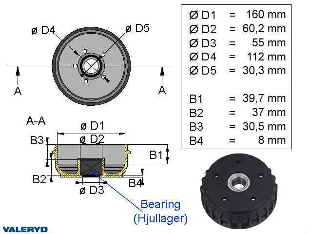 Bromstrumma 160x35 5x112 passar till AL-KO Euro Kompaktlager