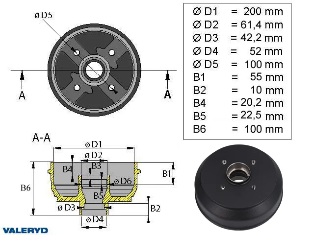 Bromstrumma 200x50 4x100 Knott mm-lager