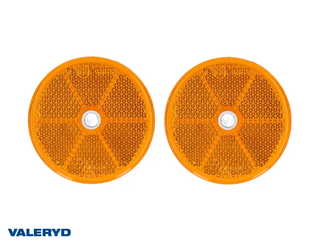 Rund reflex 60mm Gul självhäftande och skruvhål (2-pack)