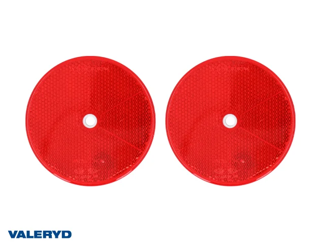 Rund reflex 80mm Röd självhäftande och skruvhål (2-pack)