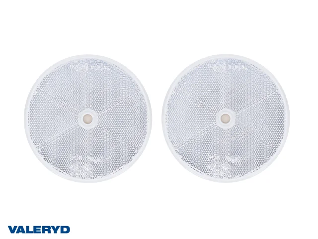 Rund reflex 80mm Vit självhäftande och skruvhål (2-pack)