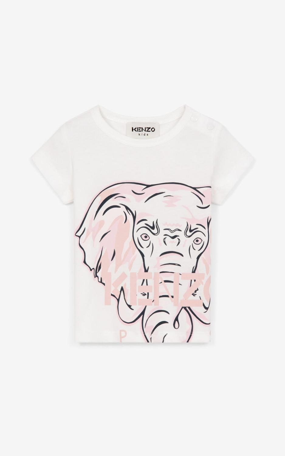 KENZO T-SHIRT ELEPHANT WHITE/PINK K05366