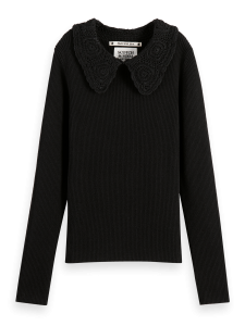 SCOTCH BIG-COLLAR FITTED PULLOVER BLACK