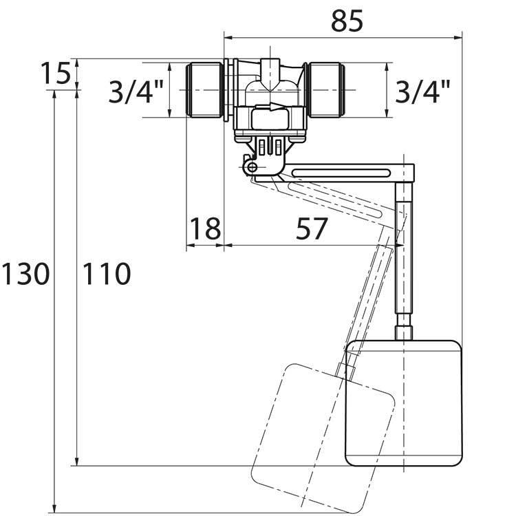 Flottörventil AK PE Flöte, kort modell
