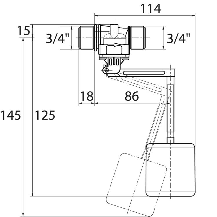 Flottörventil AK PE Flöte, lång modell