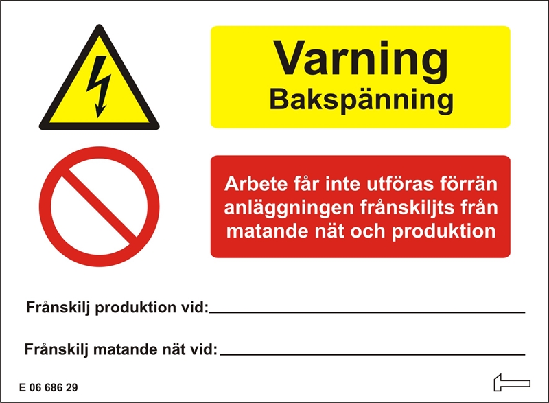Dekal - Varning Bakspänning Arbete får inte utföras...