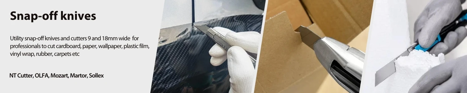 Couteaux à lame sécable 9 mm, 18 mm pour professionnels pour découper le carton ondulé, la mousse, les tuyaux, le caoutchouc, les polymères, les matériaux composites - Sollex