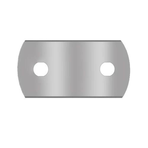 Rounded industrial razor blade 2 holes ceramic-coated 43x22x0.13mm for slitting white plastic films with additives