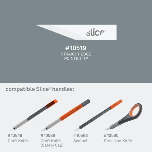 Slice Craft blade 10519 with straight edge and pointed tip with compatible knife handles