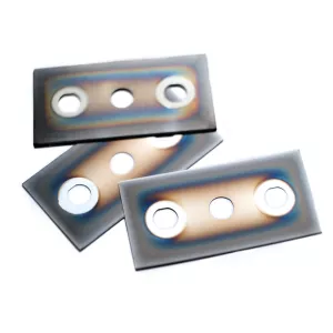 Three-hole blade 2-013-X, 2-020-X, 2-030-X - Fully ceramic-coated razor blade for use in industrial plastic film production - SOLLEX.SE