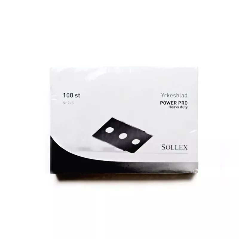 2PlusS professional razor blades are available from Sollex dealers in packs of 100