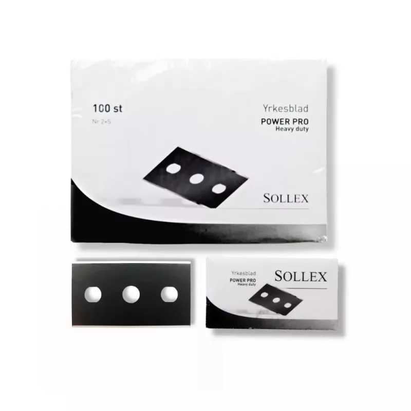 2PlusS professional razor blades are available from Sollex dealers in packs of 10 and 100