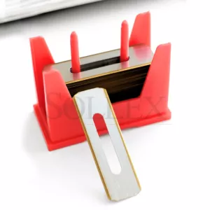 Sollex titanium nitride (TiN) coated slotted slitter razor blades 5T, yellow cutting edges