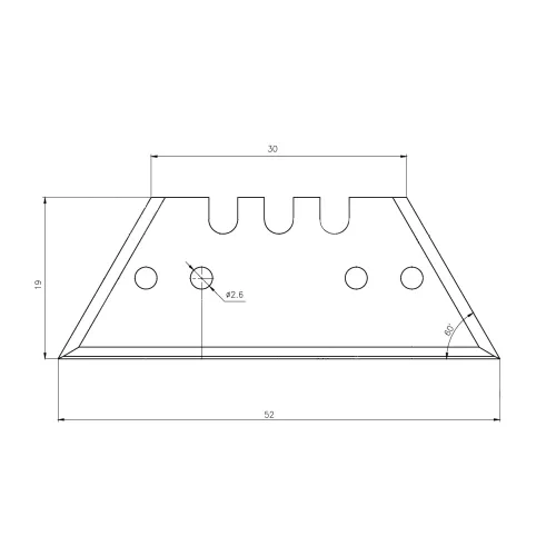 Dimensions and drawing of Sollex 752 trapezoidal blade with 3 cutting sides