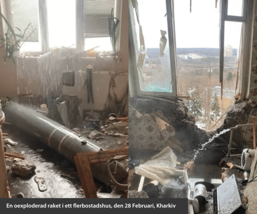 stöd Ukraina - en oexploderad raket i en lägenhet , Kharkiv