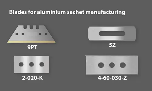 Rekommenderade knivblad eller industrirakblad för att skära aluminiumfolie:  9PT, 5Z, 4-60-030-Z, 2-020-K