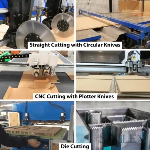 3 ways to cut honeycomb cardboard material - straight cutting with circular knives, die-cutting, cutting with plotter knives CNC - Cut with Sollex knives