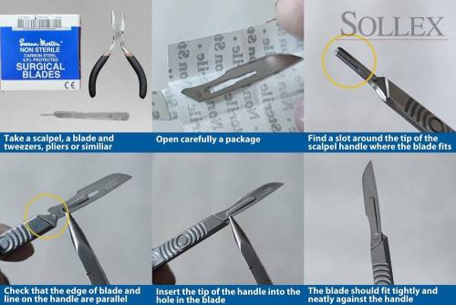 Instructions on how to attach the scalpel blade to the scalpel securely