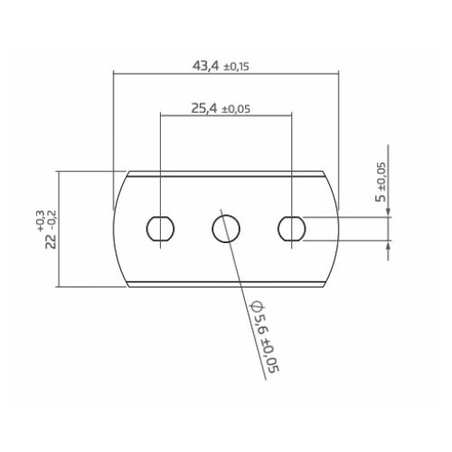 Industrial 3-hole razor blades rounded corners 43x22mm - Drawing - Sollex