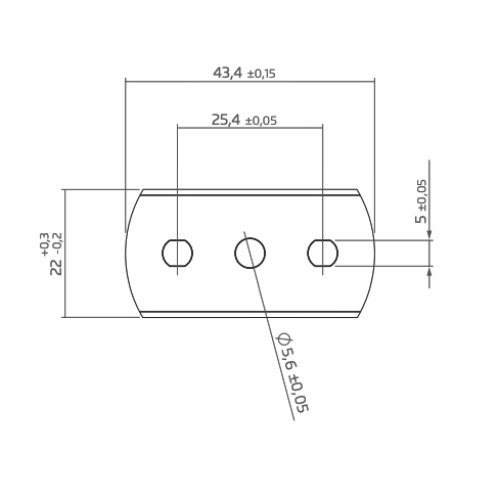 Industrirakblad rundade trehålsblad 43x22mm - Ritning - Sollex