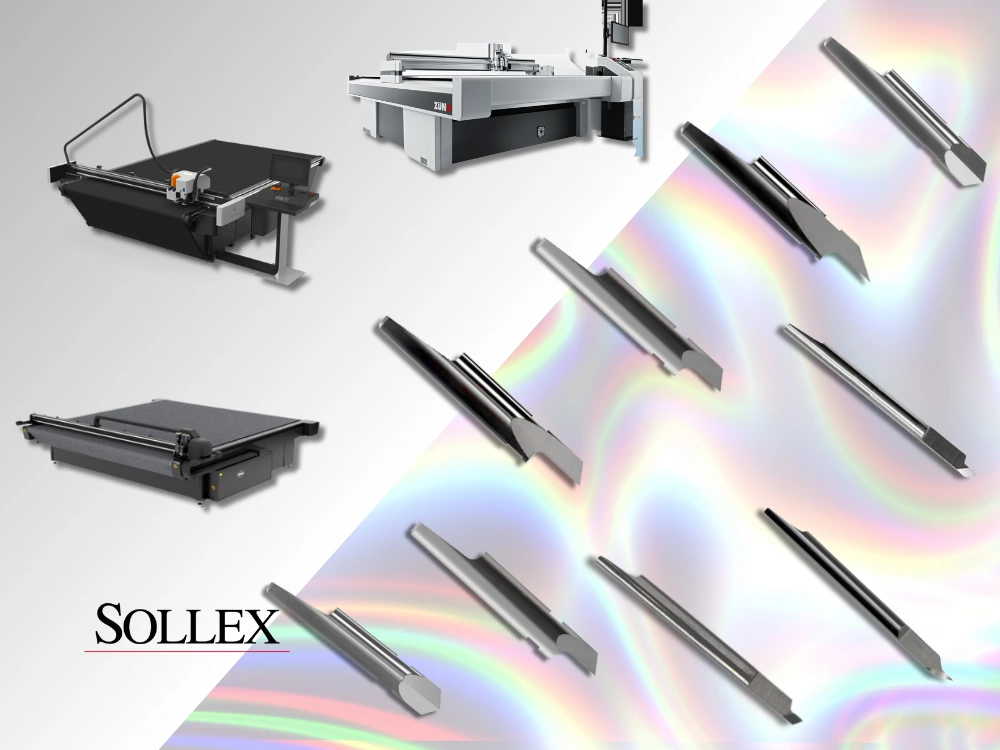 Kiss Cut Knives for Flatbed Cutting Tables: Overview Kiss-cut kyss cut drag tangentiella knivar för Zund Summa Esko Kongsberg skärbord - Sollex