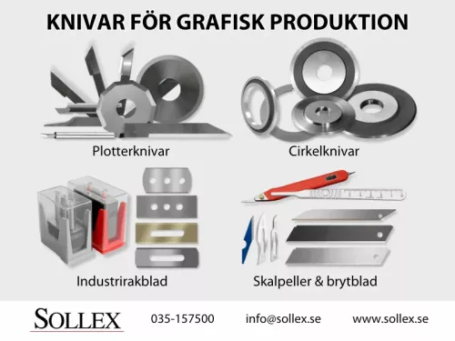 Knivar för den grafiska industrin: cirkulära knivar, skalpeller och brytblad, slitterblad, plotterknivar - Sollex
