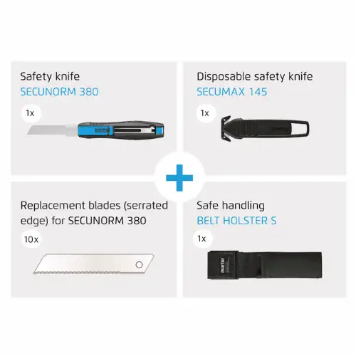 Martor Secunorm 380, Martor Secumax 145,  Knivblad till Martor Secunorm 380 x 10st, Hölster 9920 för Martor säkerhetsknivar