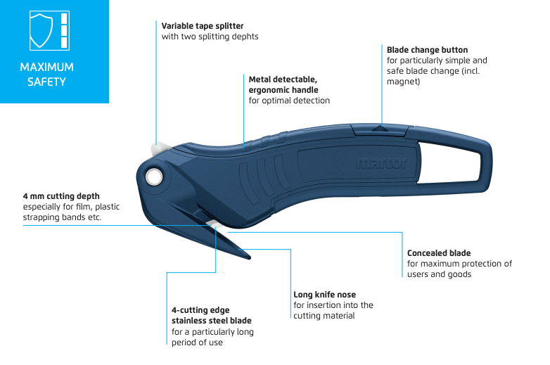 Martor Secumax 320 MDP blå metalldetektbar fördelar och beskrivning - Sollex